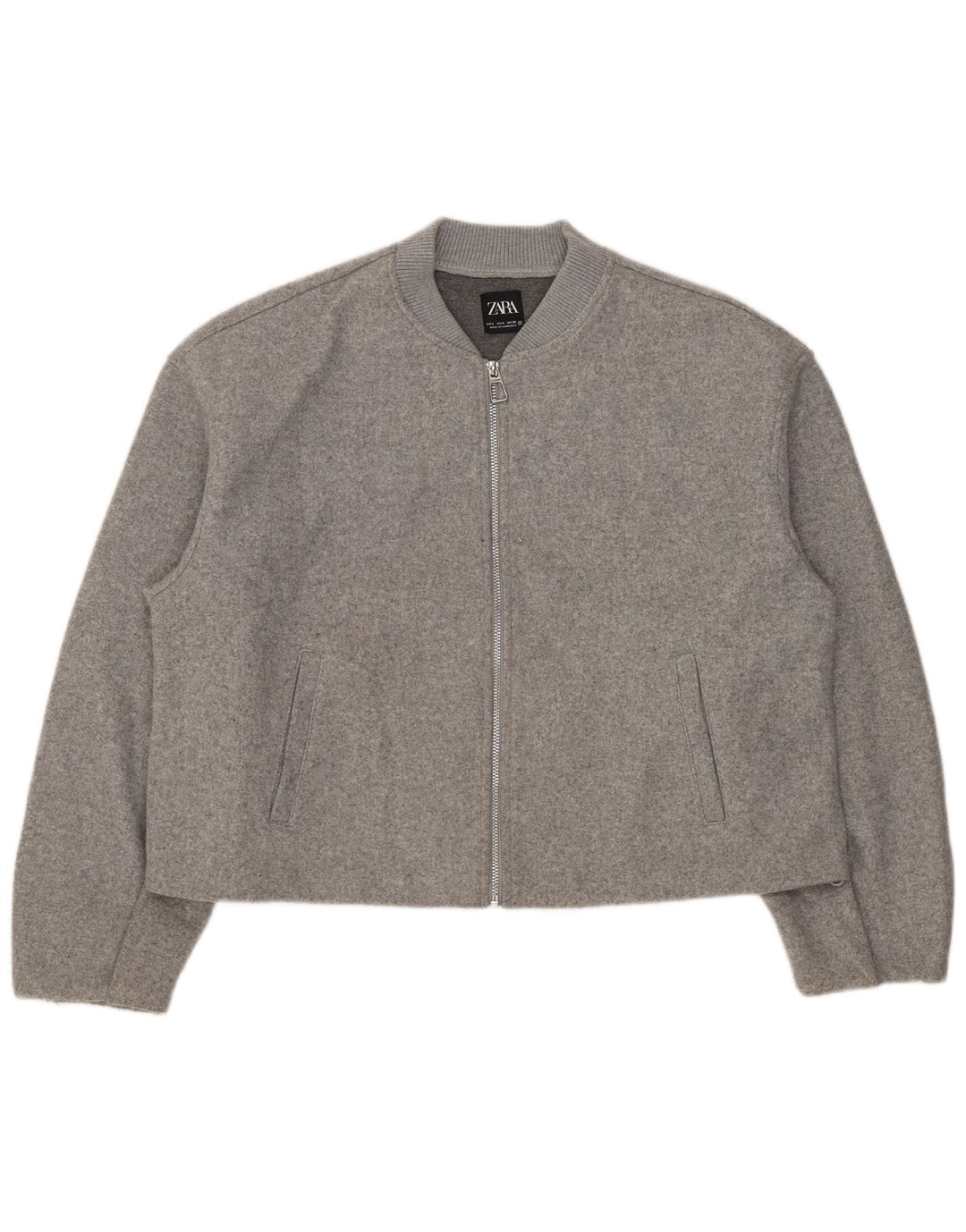 Zara Womens Crop Oversized Bomber Jacket UK 10 Small Grå Polyester