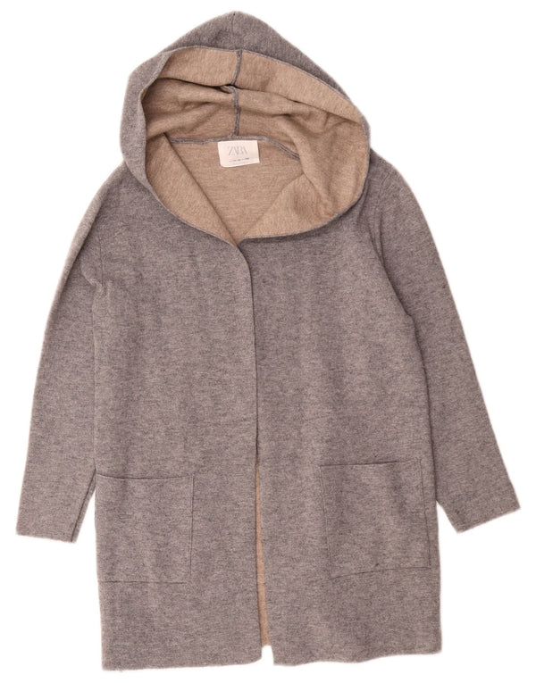 Zara Girls Longline, åben cardigantrøje med hætte 11-12 år Grå Viscose