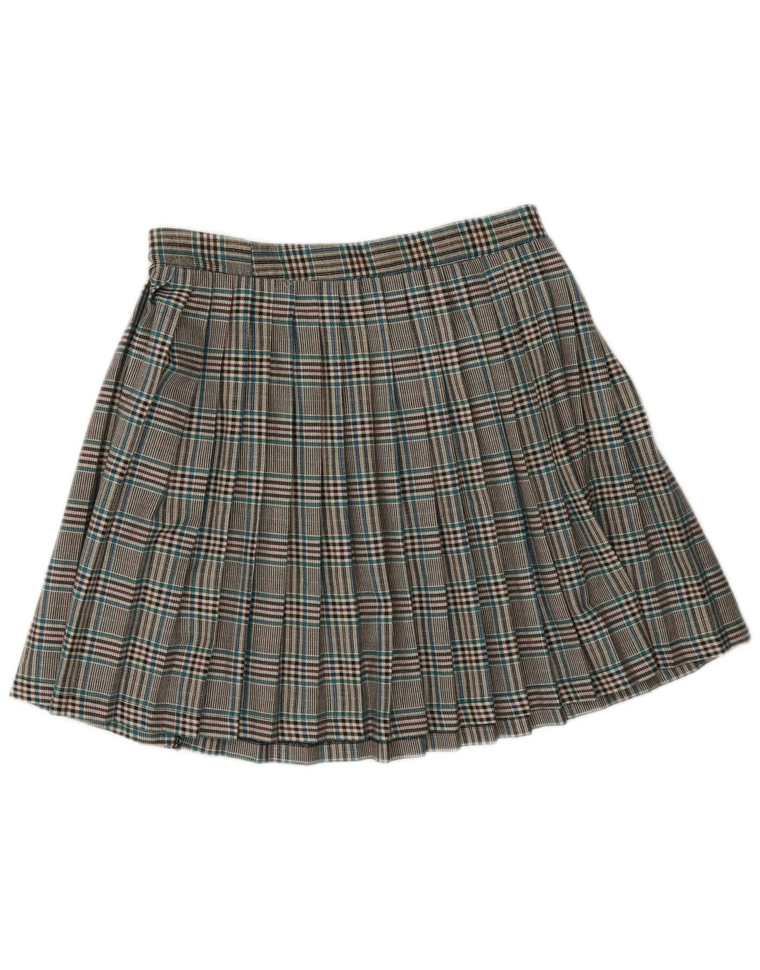 Vintage kvindekniv plisseret nederdel lille W28 grå plaid polyester