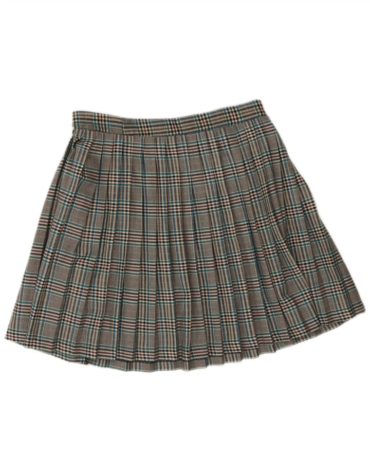 Vintage kvindekniv plisseret nederdel lille W28 grå plaid polyester