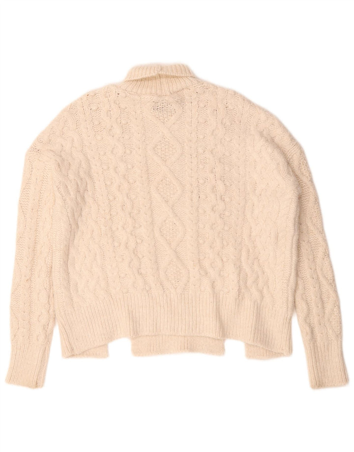 Zara Dame Oversized Roll Neck Jumper Sweater UK 10 Small Beige Acryl
