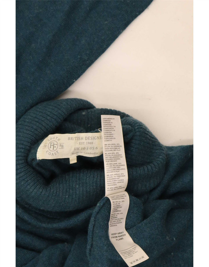 Fat Face Dame Roll Neck Jumper Sweater UK 10 Small Blue Wool