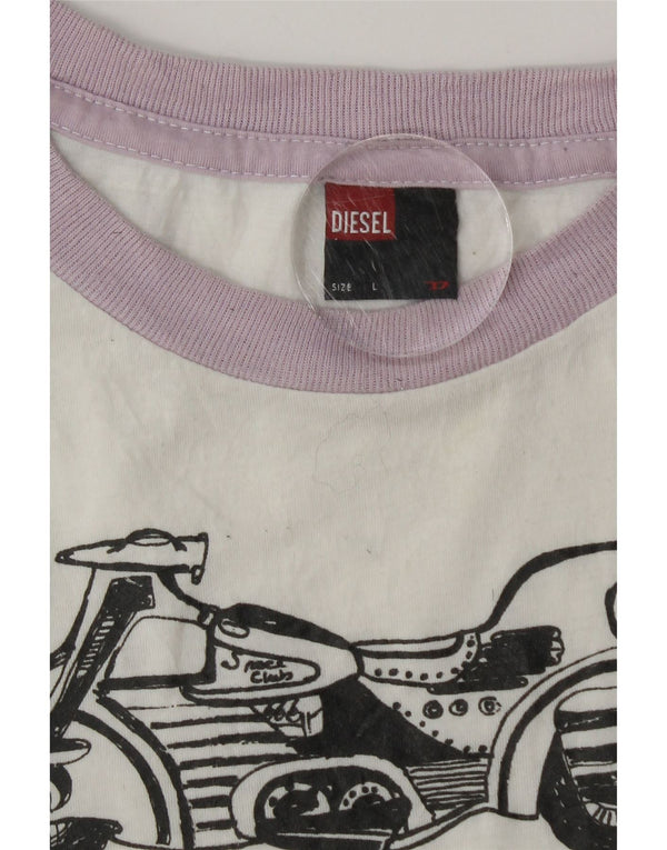 Diesel Herre Grafisk T-Shirt Top Stor Hvid Colourblock Bomuld