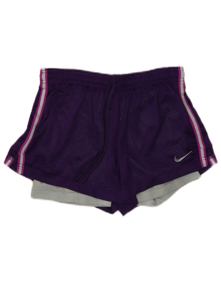 NIKE Dri Fit sportsshorts til kvinder UK 8 Small Purple Colourblock Polyester