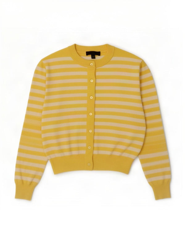 Zara Dame Cardigan Sweater UK 14 Medium Gul Stribet Viscose