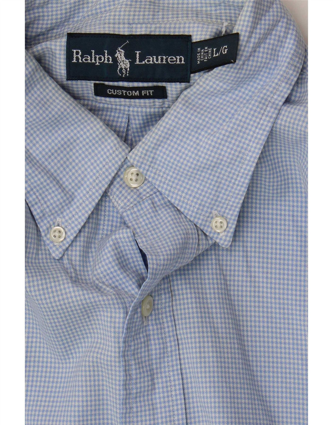 Ralph Lauren Herre Custom Fit skjorte, stor blå ternet bomuld
