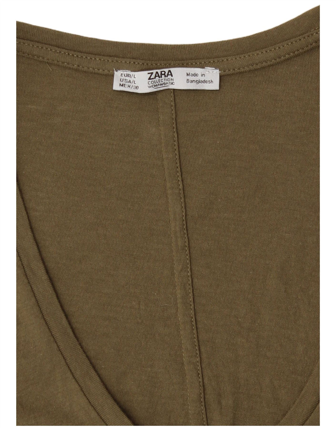 Zara Dame T-Shirt Top UK 16 Large Khaki