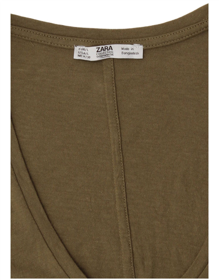 Zara Dame T-Shirt Top UK 16 Large Khaki