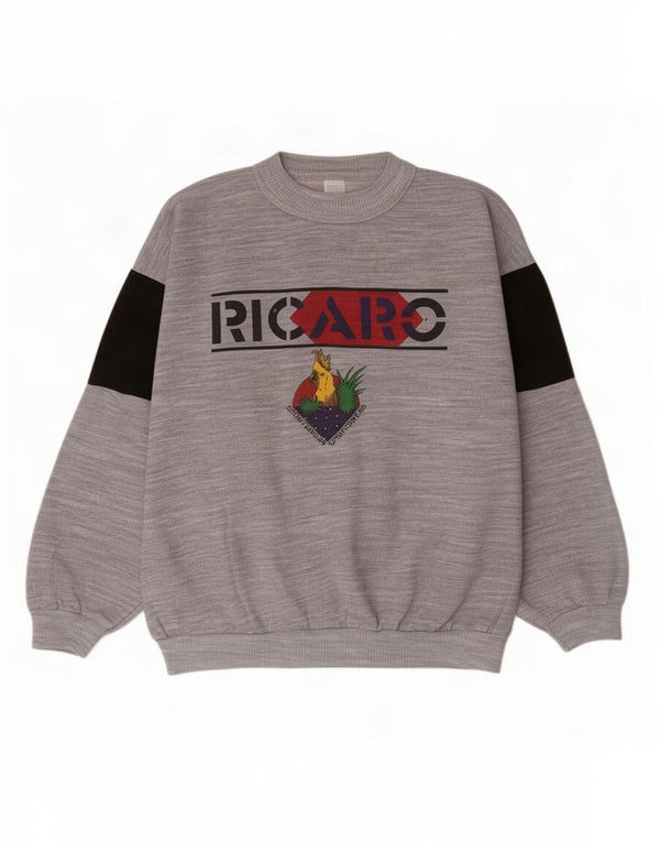Vintage Dame grafisk sweatshirt Jumper UK 14 Medium Grey Colourblock