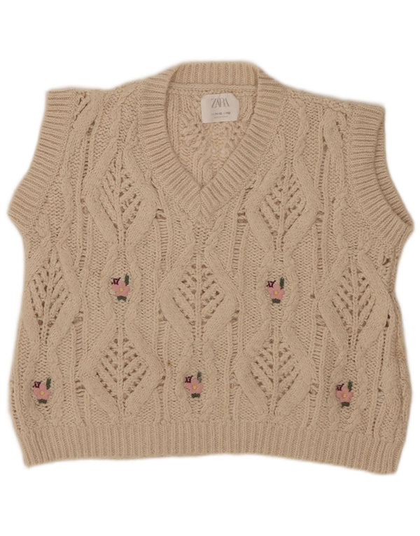 Zara Girls Vest Tank Top 11-12 År Beige Blomster Akryl