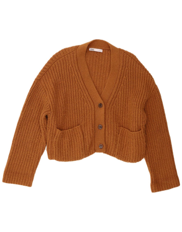 Zara Womens Crop Oversized cardigan sweater UK 16 Large Brown Acryl