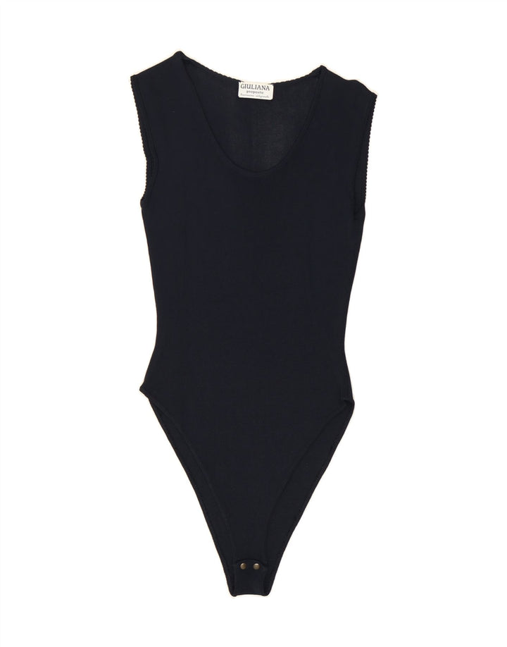 VINTAGE Womens Sleeveless Bodysuit UK 14 Medium Navy Blue Vintage Vintage and Second-Hand Vintage from Messina Hembry 