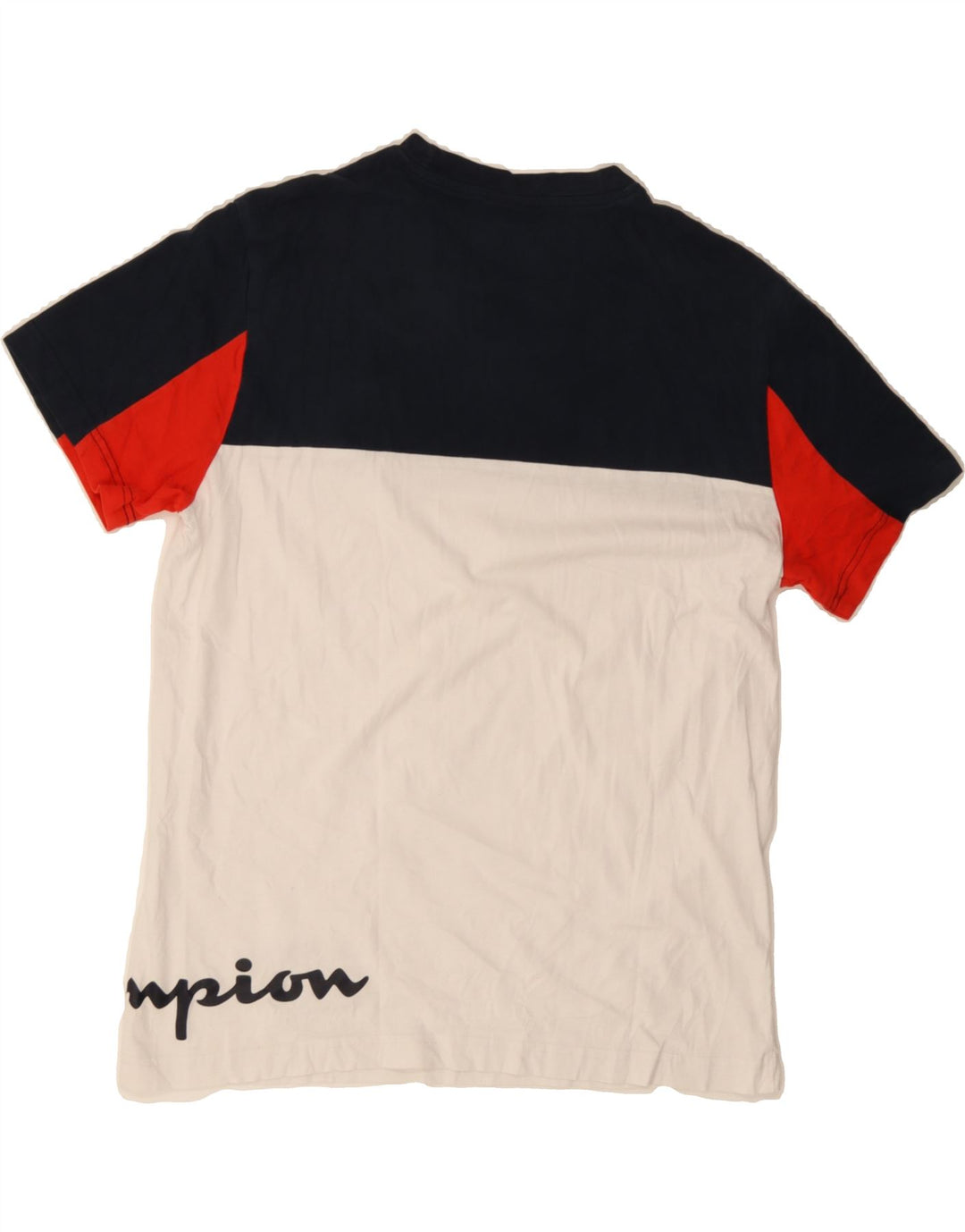 CHAMPION Mens Graphic T-Shirt Top Medium White Colourblock Vintage Champion and Second-Hand Champion from Messina Hembry 