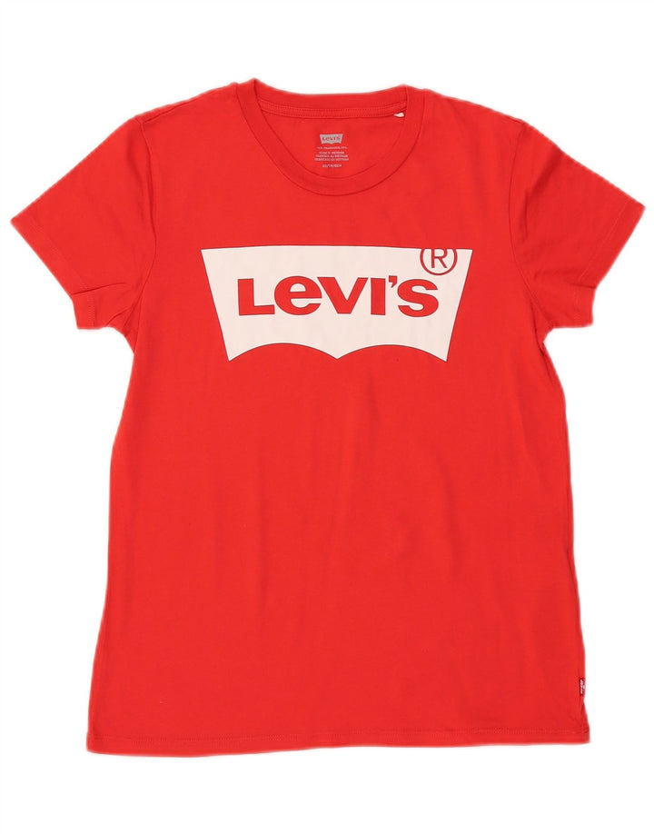 LEVI'S Grafisk T-shirt top til kvinder UK 6 XS Rød Bomuld