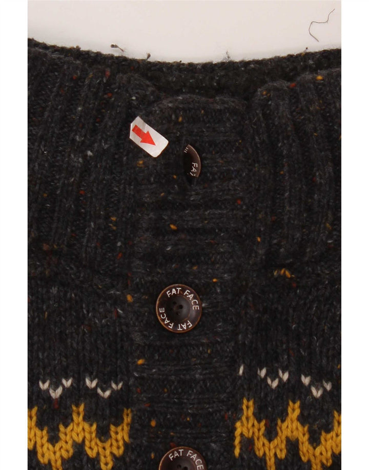 Fat Face Herre Button Neck Jumper Sweater Medium Grey Fair Isle Wool