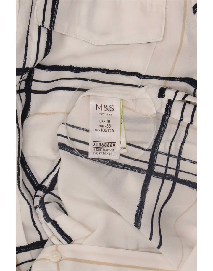 Marks & Spencer Dame Oversized Skjorte UK 10 Small White Plaid Polyester
