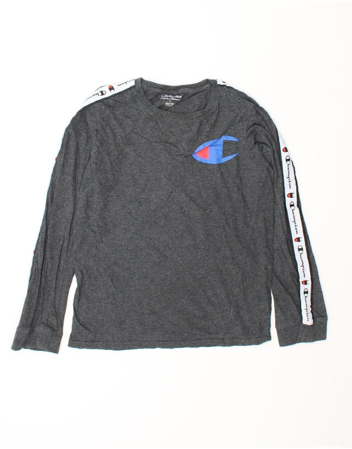 CHAMPION Boys Graphic Top Long Sleeve 11-12 Years Large Grey Cotton Vintage Champion and Second-Hand Champion from Messina Hembry 