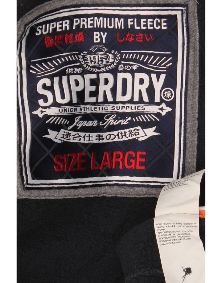 Superdry Herre Grafisk Button Neck Sweatshirt Jumper Stor Sort Bomuld