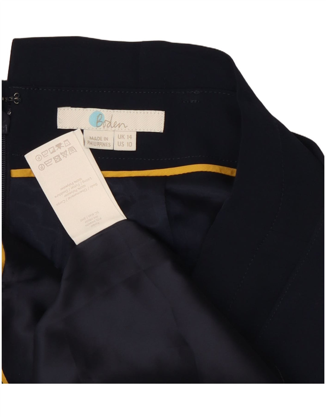 Boden Dame Midi Pencil Skirt UK 14 Large W32 Navy Blue Polyester