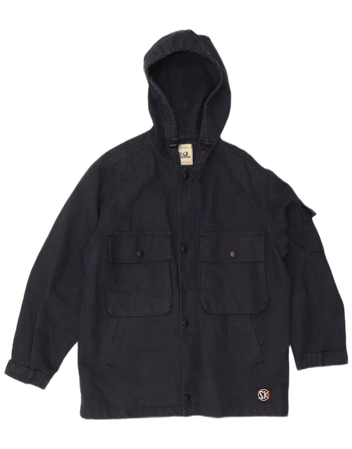 Vintage Herre Hooded Utility Jacket UK 38 Medium Navy Blue