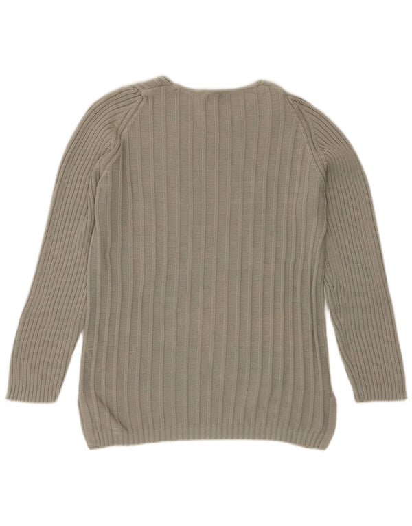 Stefanel Dame Boat Neck Jumper Sweater UK 10 Small Grey Bomuld