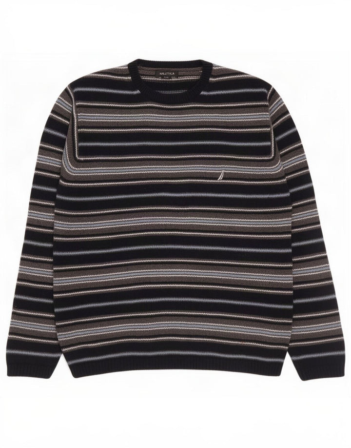 Nautica herre rund hals sweater mellem marineblå stribet bomuld