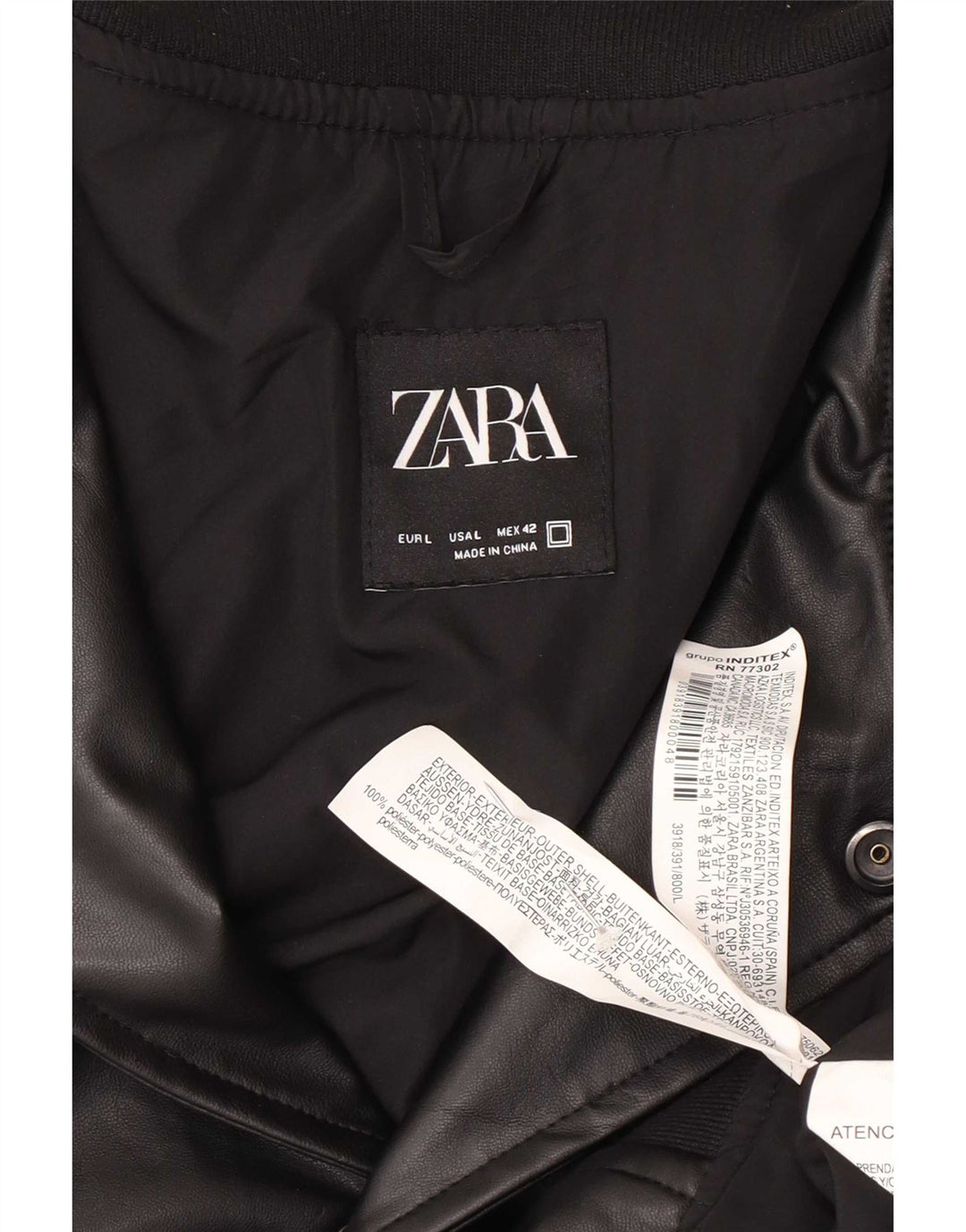Zara Herre imiteret læderjakke UK 40 Stor sort polyester