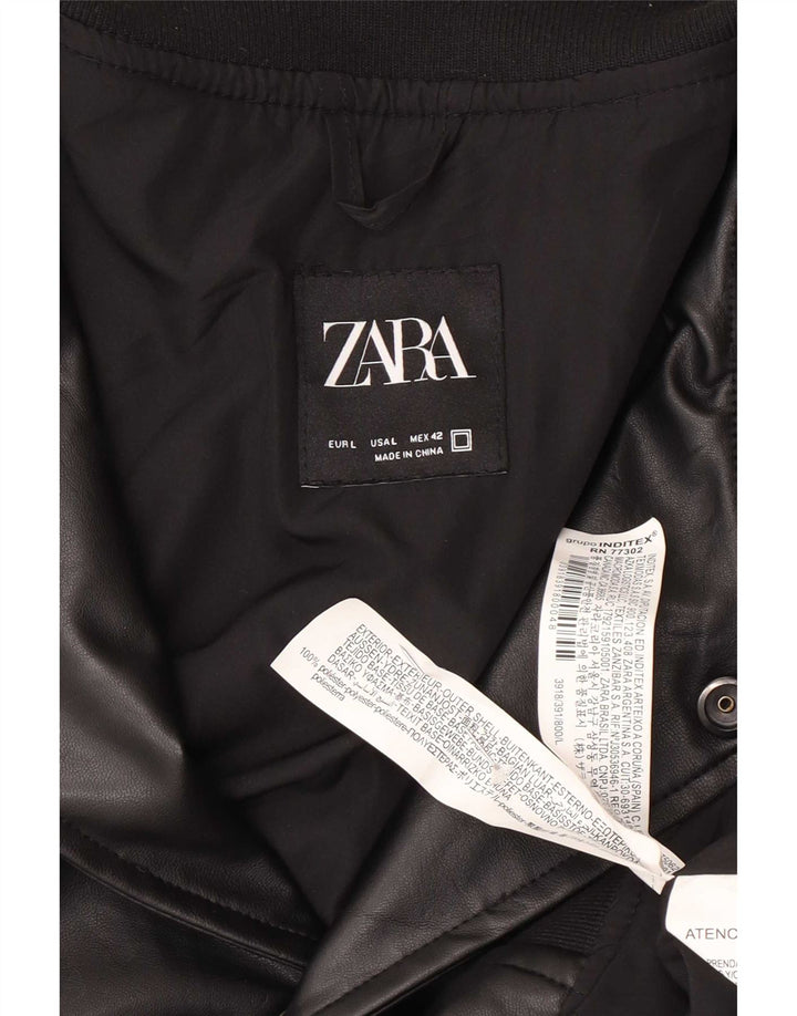 Zara Herre imiteret læderjakke UK 40 Stor sort polyester