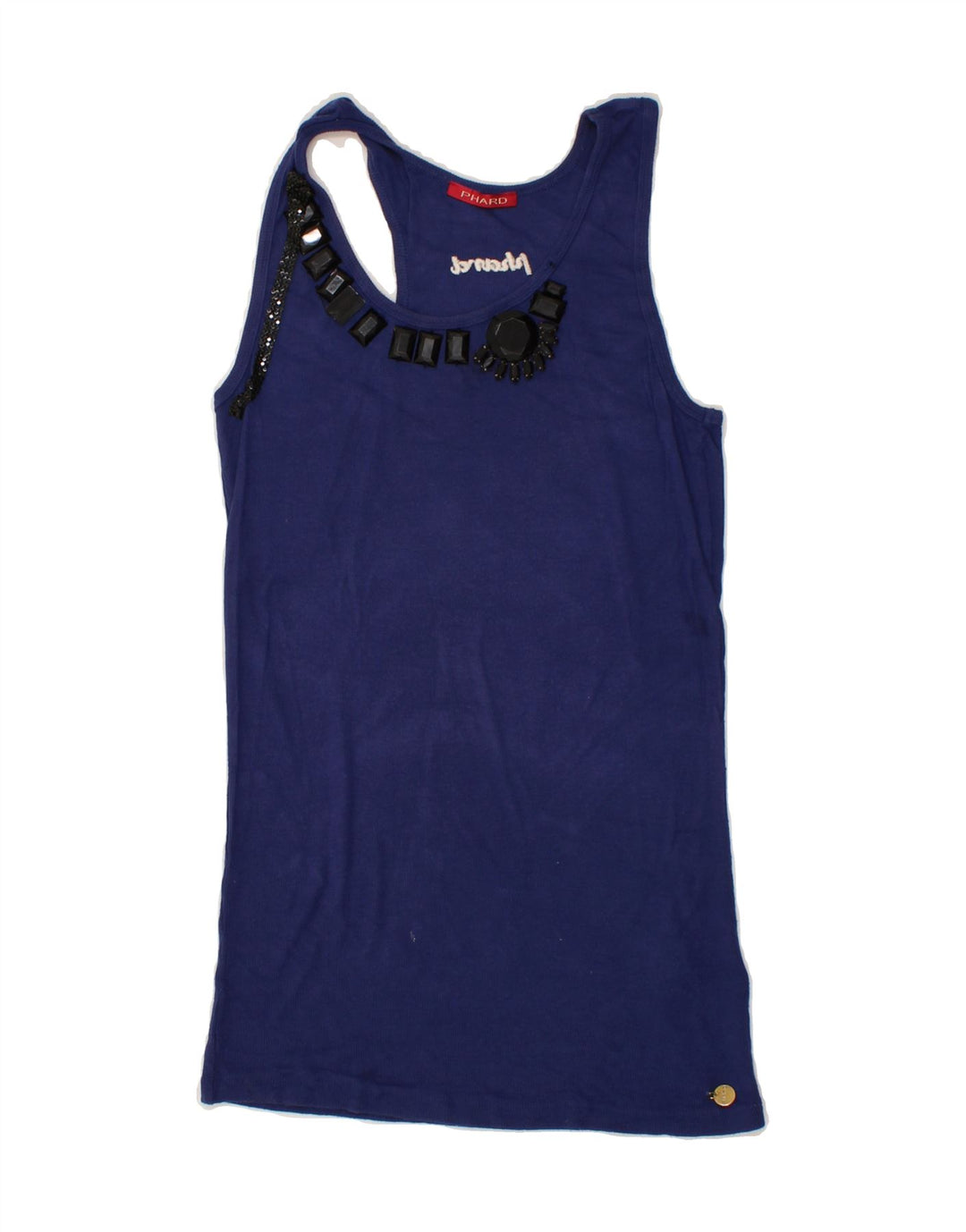 PHARD Womens Vest Top UK 14 Large Navy Blue Viscose Vintage Phard and Second-Hand Phard from Messina Hembry 