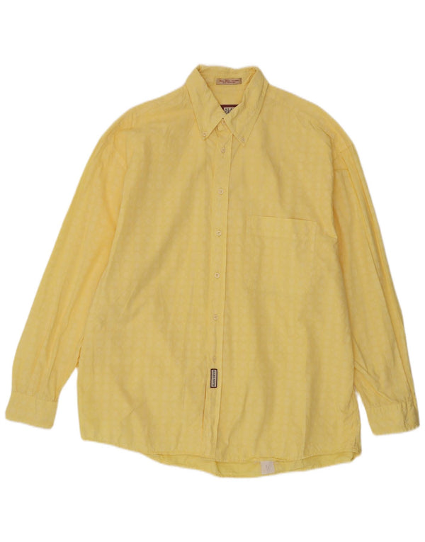 Vintage herreskjorte størrelse 43/44 XL Gul geometrisk bomuld