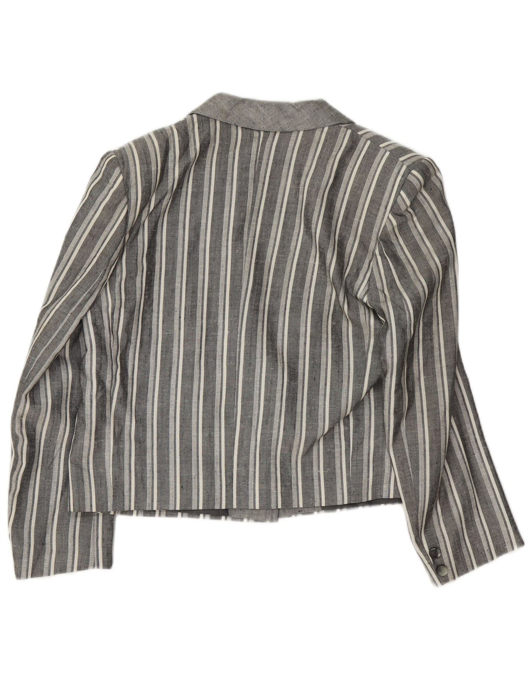 Vintage Dame Crop 1 Knap Blazer Jacket UK 12 Medium Grå Stribet