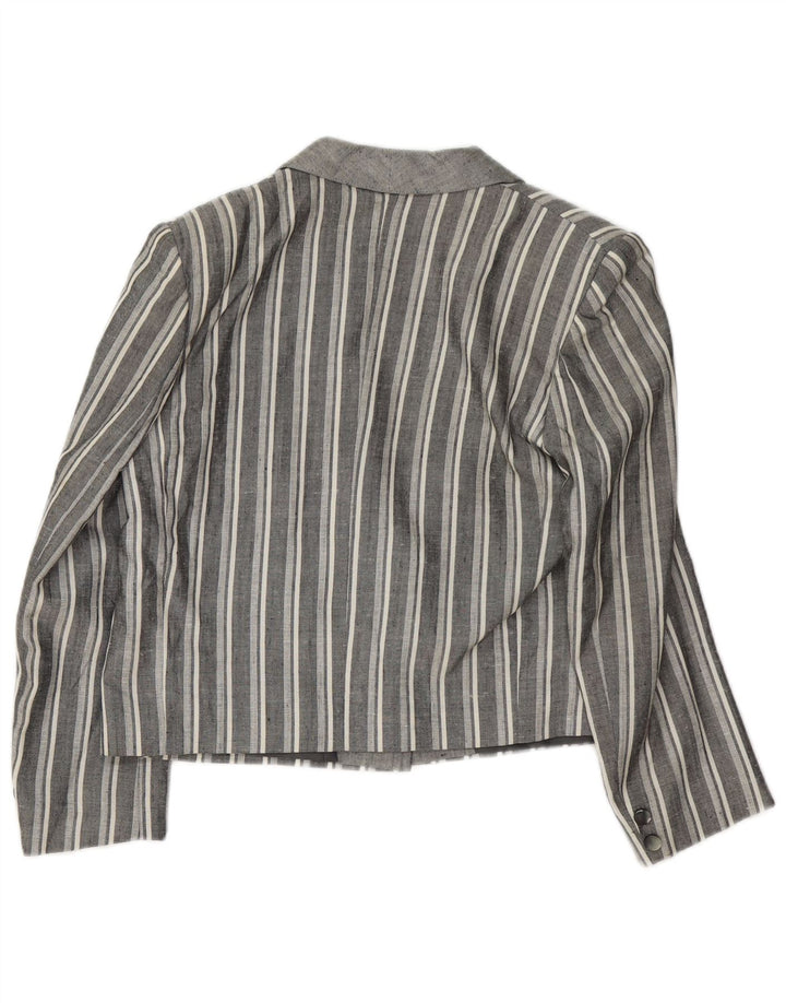 Vintage Dame Crop 1 Knap Blazer Jacket UK 12 Medium Grå Stribet