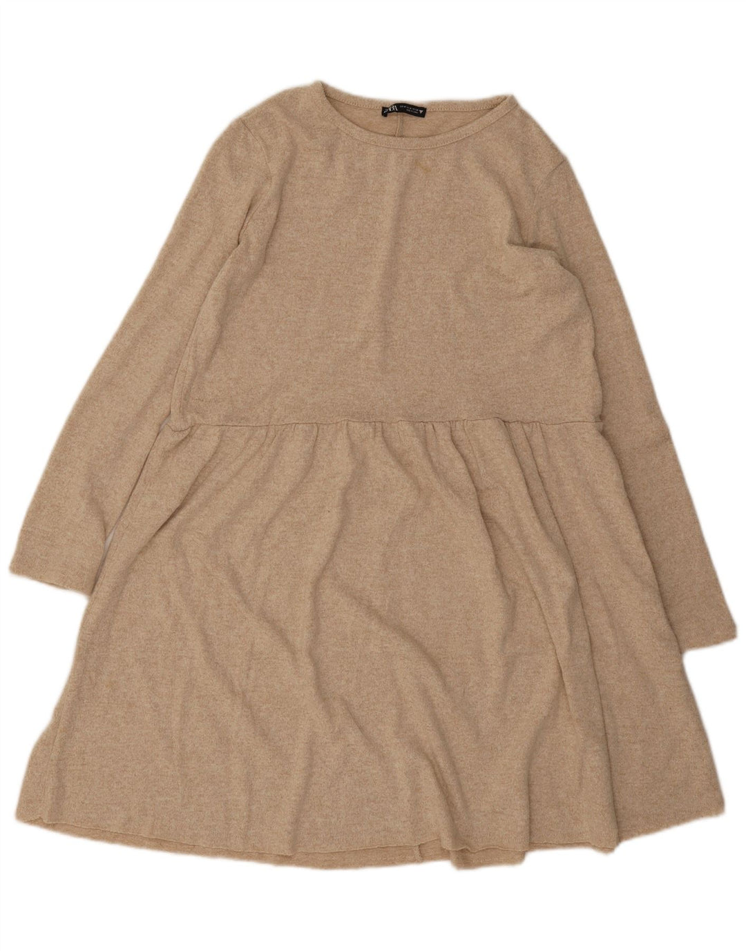 Zara Dame Langærmet Jumper Dress UK 12 Medium Beige Flecked Polyester