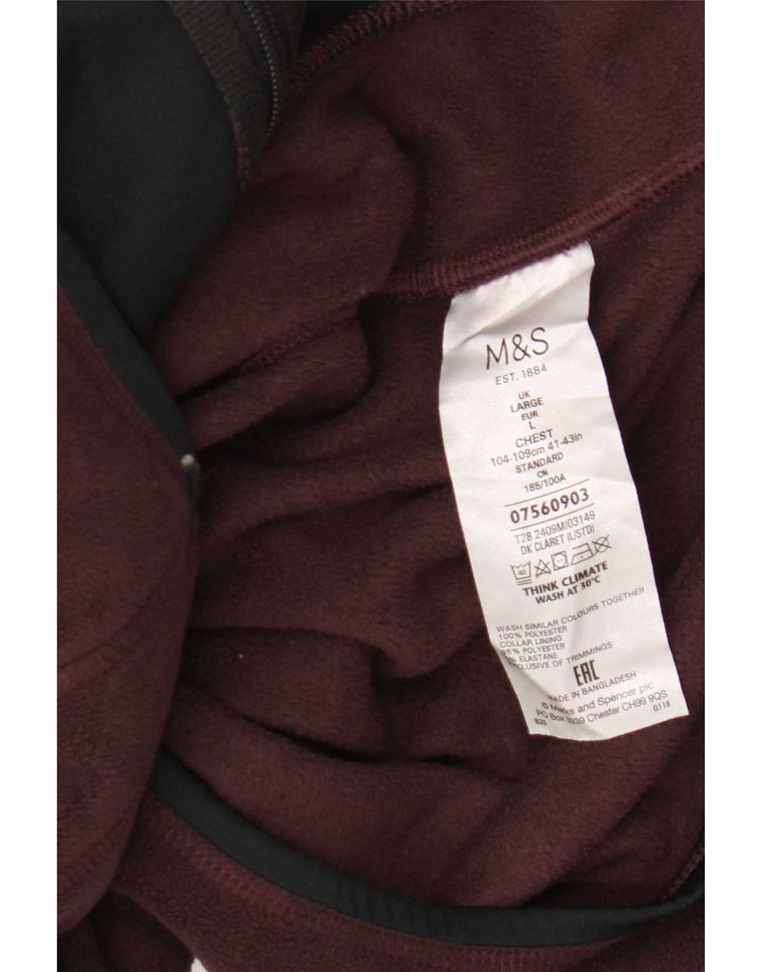 Marks & Spencer Fleecejakke til mænd UK 40 Large Burgundy Polyester