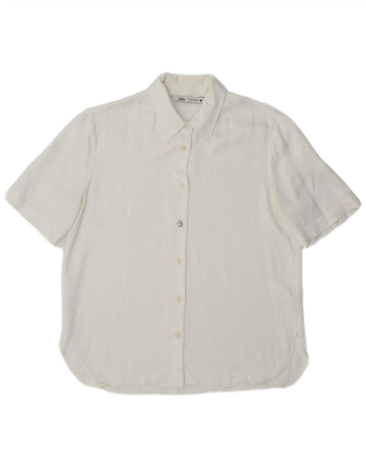 Zara kortærmet skjorte til kvinder UK 14 Medium White Viscose