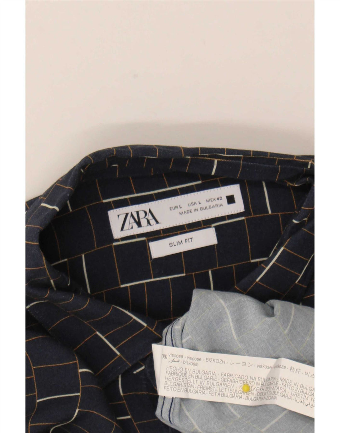Zara Herre Slim Fit skjorte Stor marineblå ternet viskose