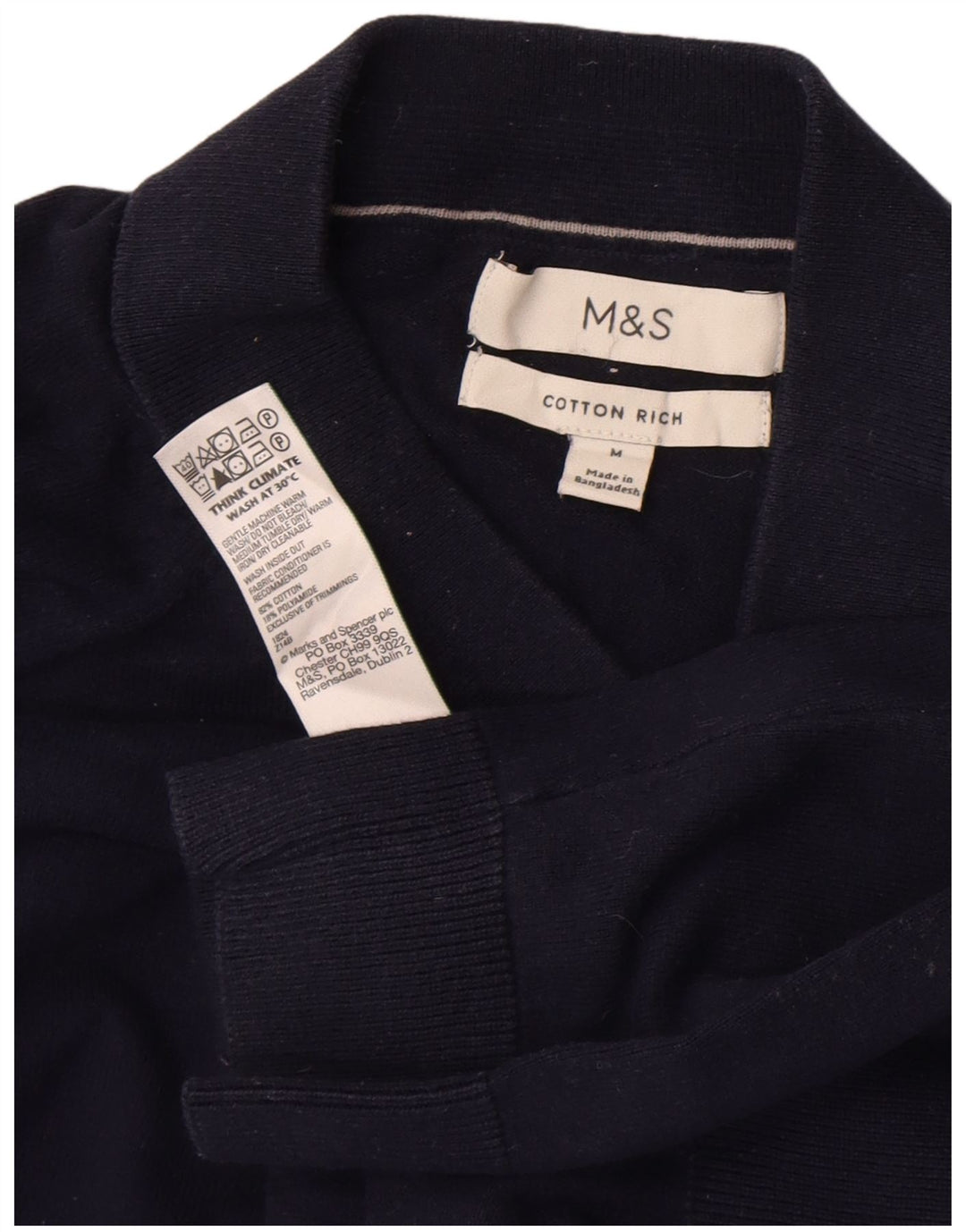 Marks & Spencer Herre Polo Neck Jumper Sweater Medium Marineblå Bomuld