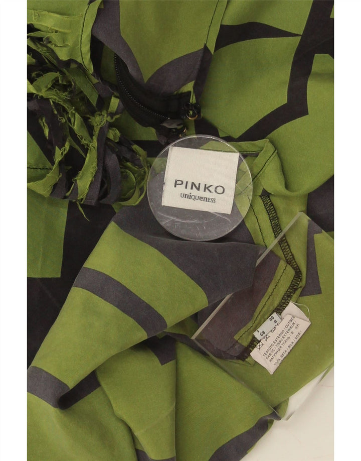 PINKO Womens Abstract Pattern Sleeveless Blouse Top UK 8 Small Green Silk Vintage Pinko and Second-Hand Pinko from Messina Hembry 