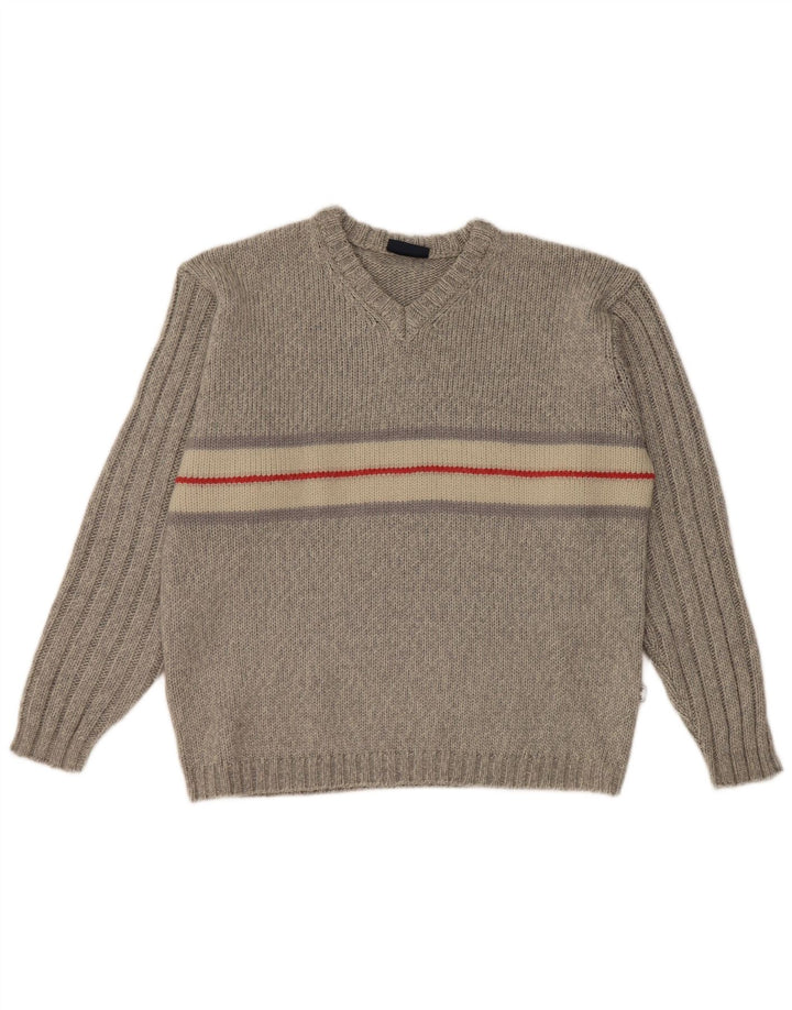 Tom Tailor Dame V-hals sweater UK 16 Stor grå farveblok
