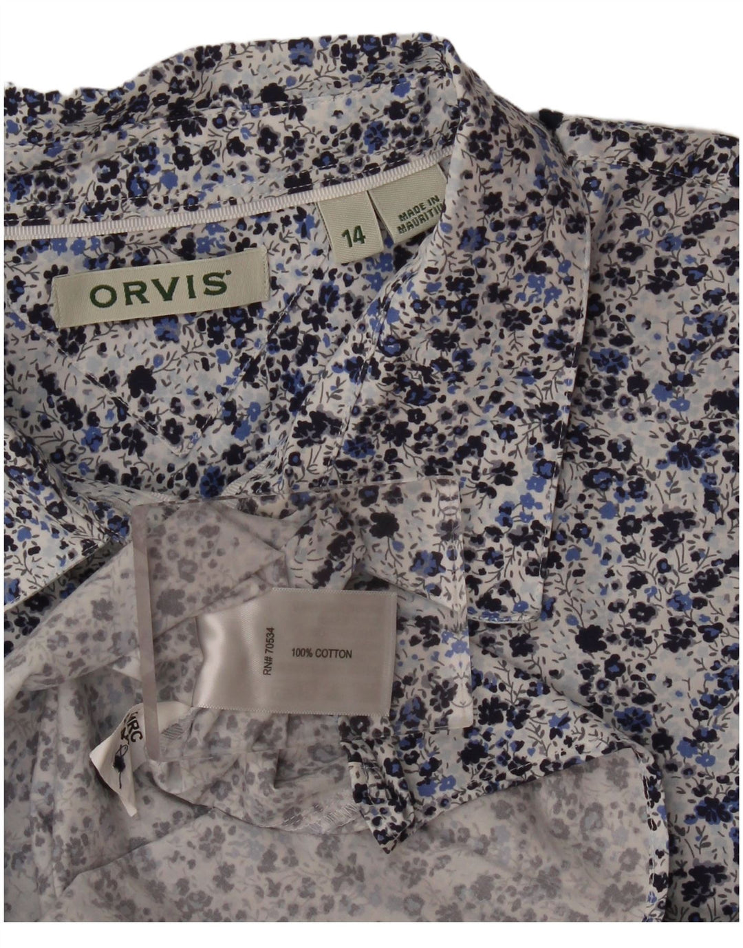 Orvis Womens Shirt UK 14 Large Blue Floral Cotton