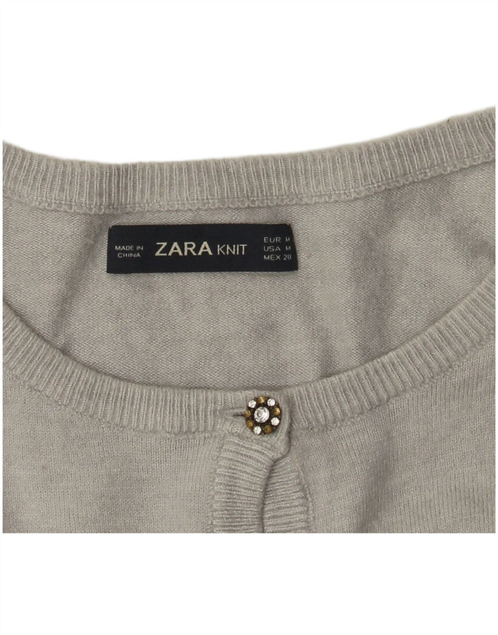 Zara Womens Crop Cardigan Sweater UK 12 Medium Grey