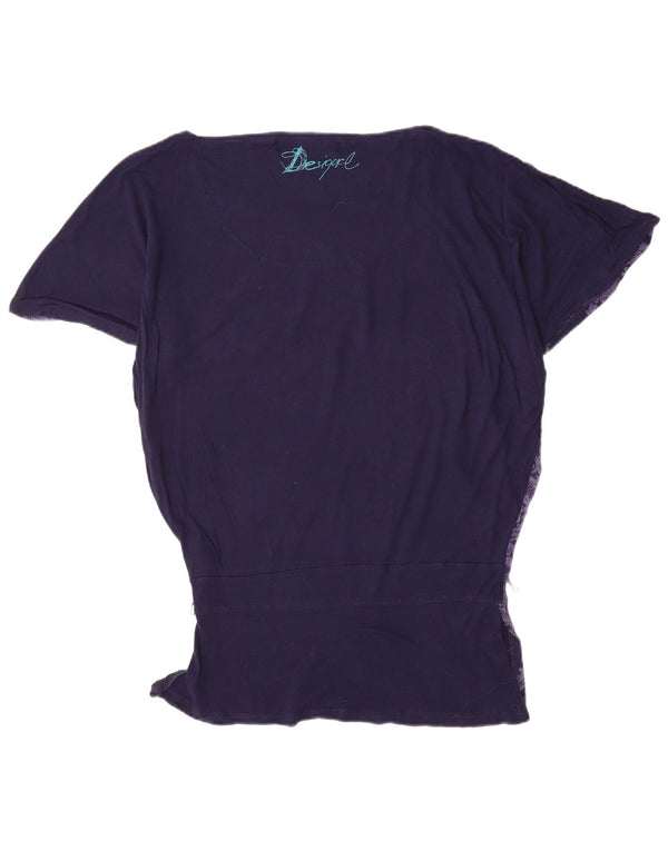 Desigual Dame Batwing Bluse Top UK 10 Small Navy Blue Viscose