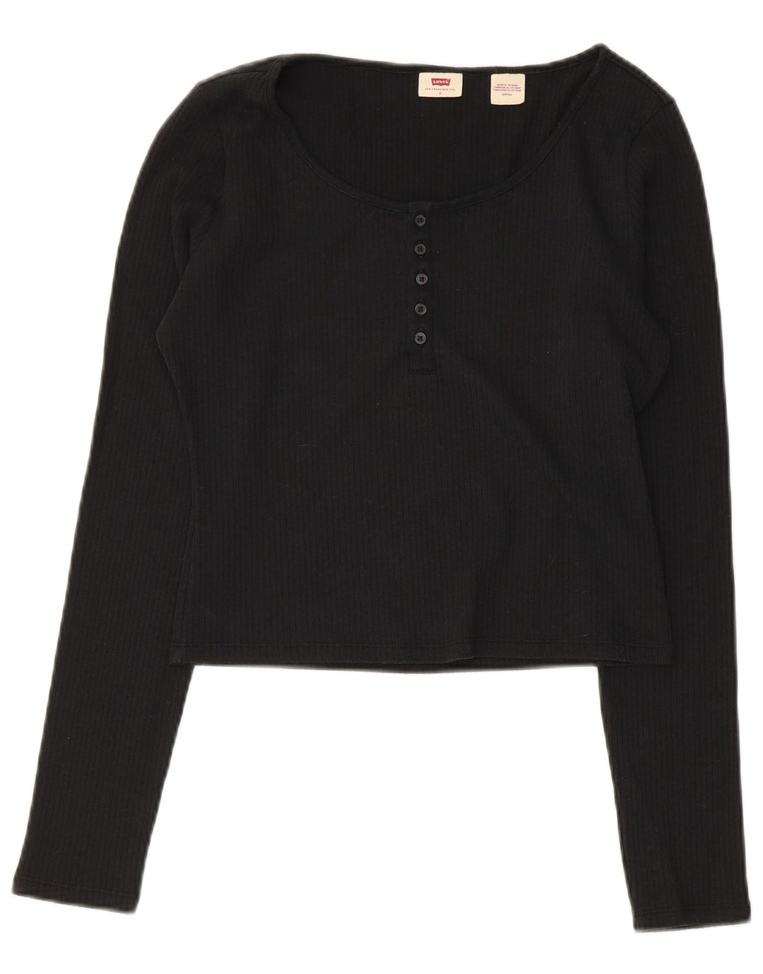 Levi's Womens Crop Top Langærmet UK 10 Small Black Bomuld