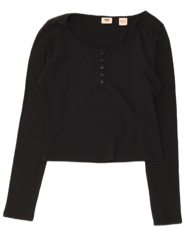 Levi's Womens Crop Top Langærmet UK 10 Small Black Bomuld