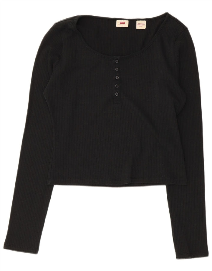 Levi's Womens Crop Top Langærmet UK 10 Small Black Bomuld