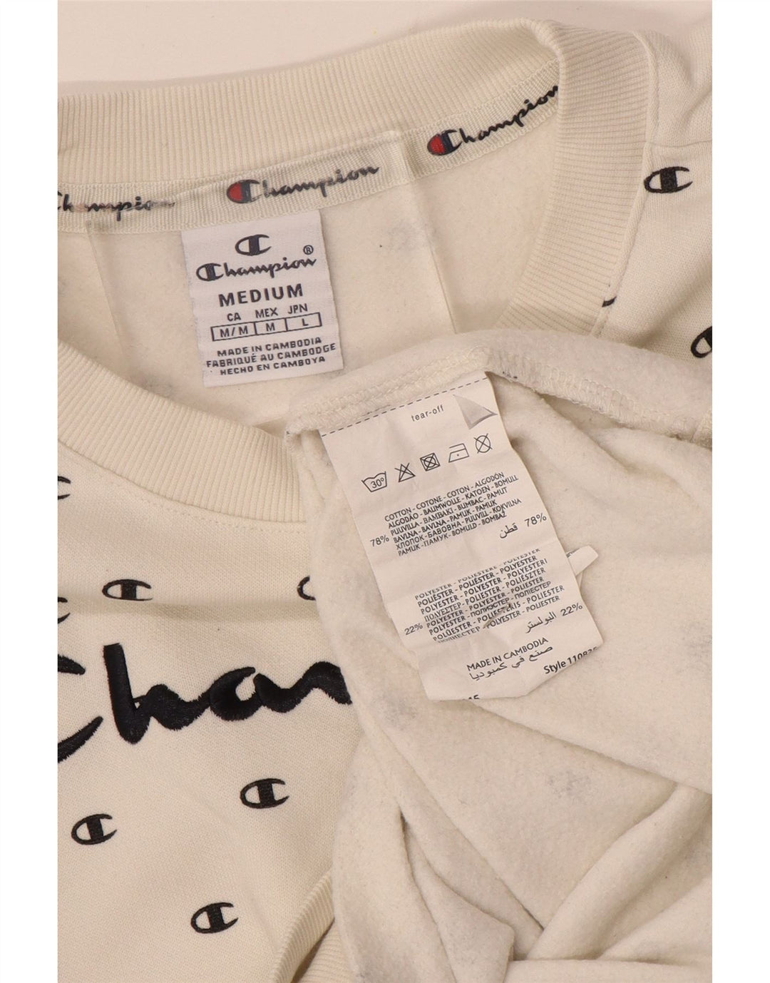 CHAMPION Graphic Sweatshirt Jumper UK 14 Medium White Bomuld