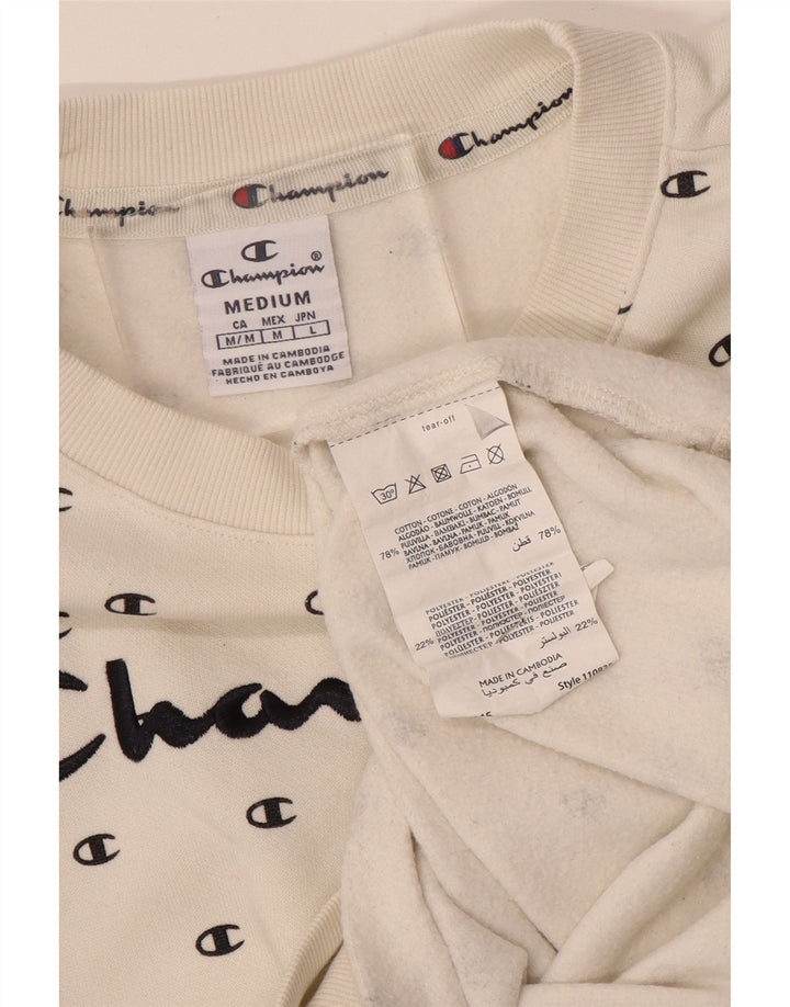 CHAMPION Graphic Sweatshirt Jumper UK 14 Medium White Bomuld