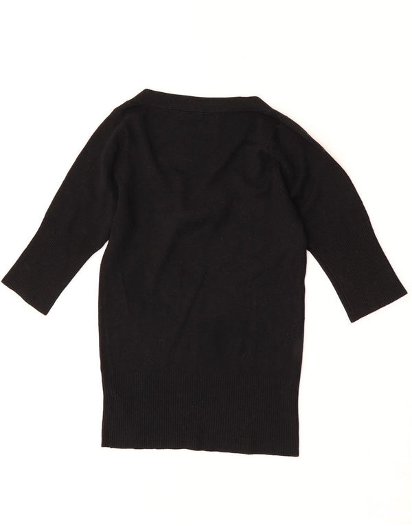 Zara Dame 3/4 ærmet V-hals sweater UK 12 Medium Sort Rayon
