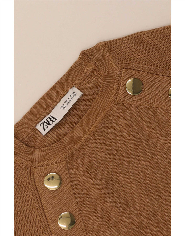 Zara Dame Crop Top Langærmet UK 12 Medium Brun