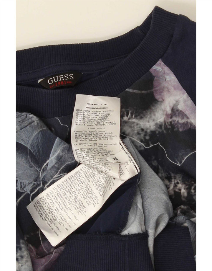 Guess Dame Oversized Sweatshirt Jumper UK 6 XS Navy Blue Floral Polyester